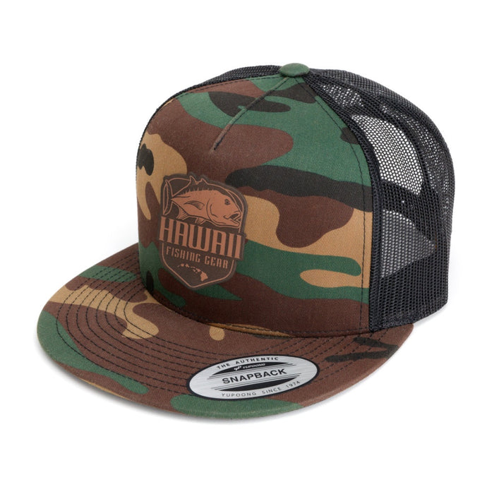 HFG - Ulua Leather Shield Camo/Black Flatbill Trucker Hat