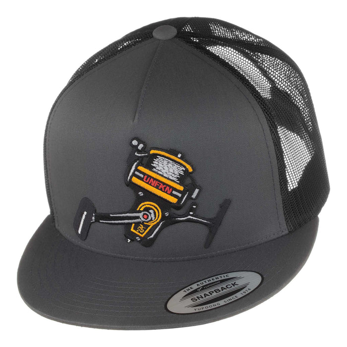 HFG - UNFKN Reel Spinner Charcoal/Black Flatbill Trucker Hat — HiFishGear